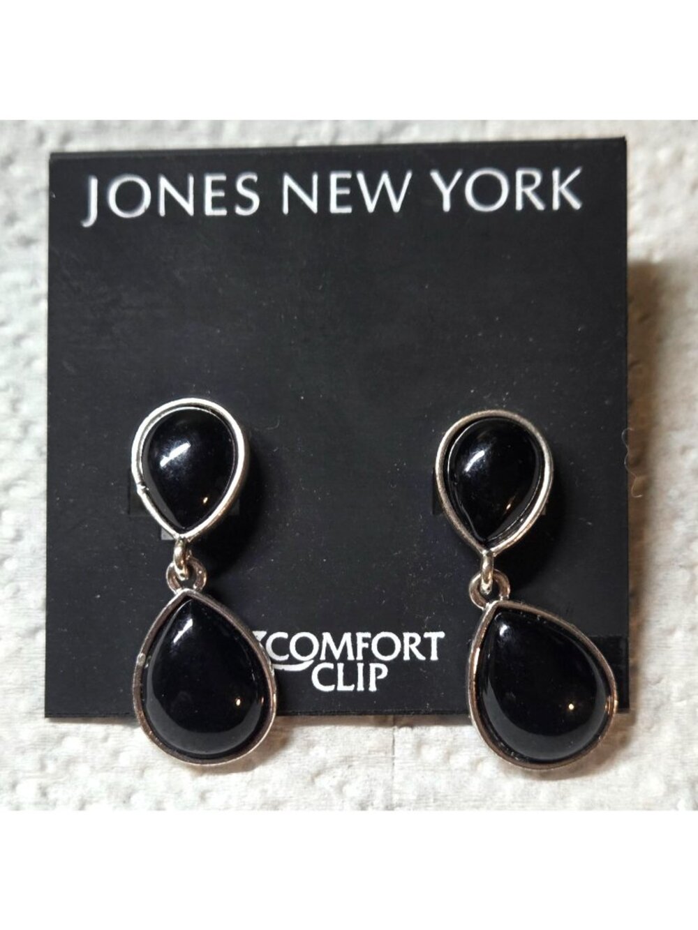 Jones New York Black Teardrop Comfort Clip Earrings